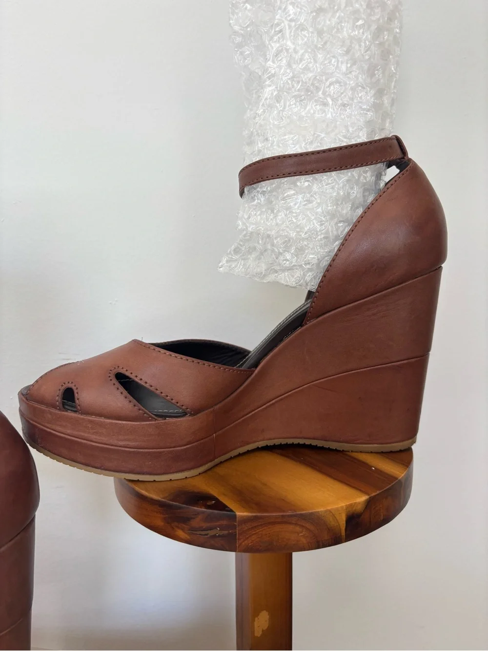 Hogan Brown Leather Wedge Sandals with Ankle Strap, sz 39 Made in Italy